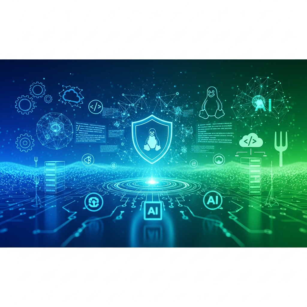 AnthropicによるLinux Foundation支援を表現したAI技術とセキュリティのヘッダー画像