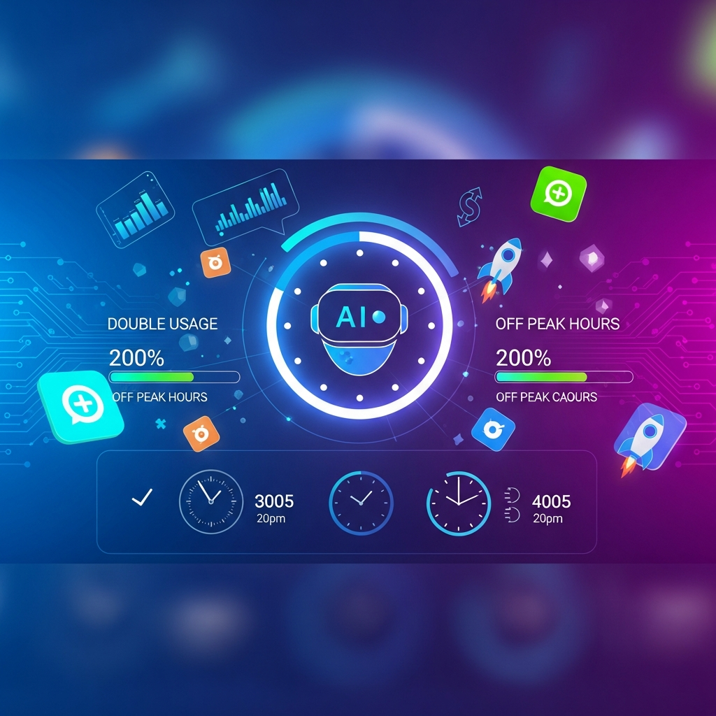 Claude AIの使用量2倍キャンペーンとピーク時間外利用のお得情報を示すヘッダー画像